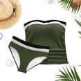 thumbnail image 4 of POUNOO Womens Tankini Swimsuits Slim Fit Strapless Color Block Stripe Ruched Detail High Waist Bathing Suits Beach Vacation Style Swimwear Gift, 4 of 5
