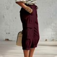 thumbnail image 4 of Capris for Women with Pockets Wide Leg Cargo Pants High Elastic Waist Hiking Travel Ladies Baggy Trousers Drawstring Loose Fit Casual Lounge Yoga Workout Palazzo Sweatpants Outdoor Golf Jogger Wine, 4 of 8