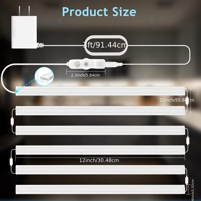 6Pcs Under Cabinet Lights Plug in, 12 Inch，Super Bright Under Counter Lights for Kitchen, Ultra Thin Dimmable Light for Cabinet, Counter, Workbench, Desk