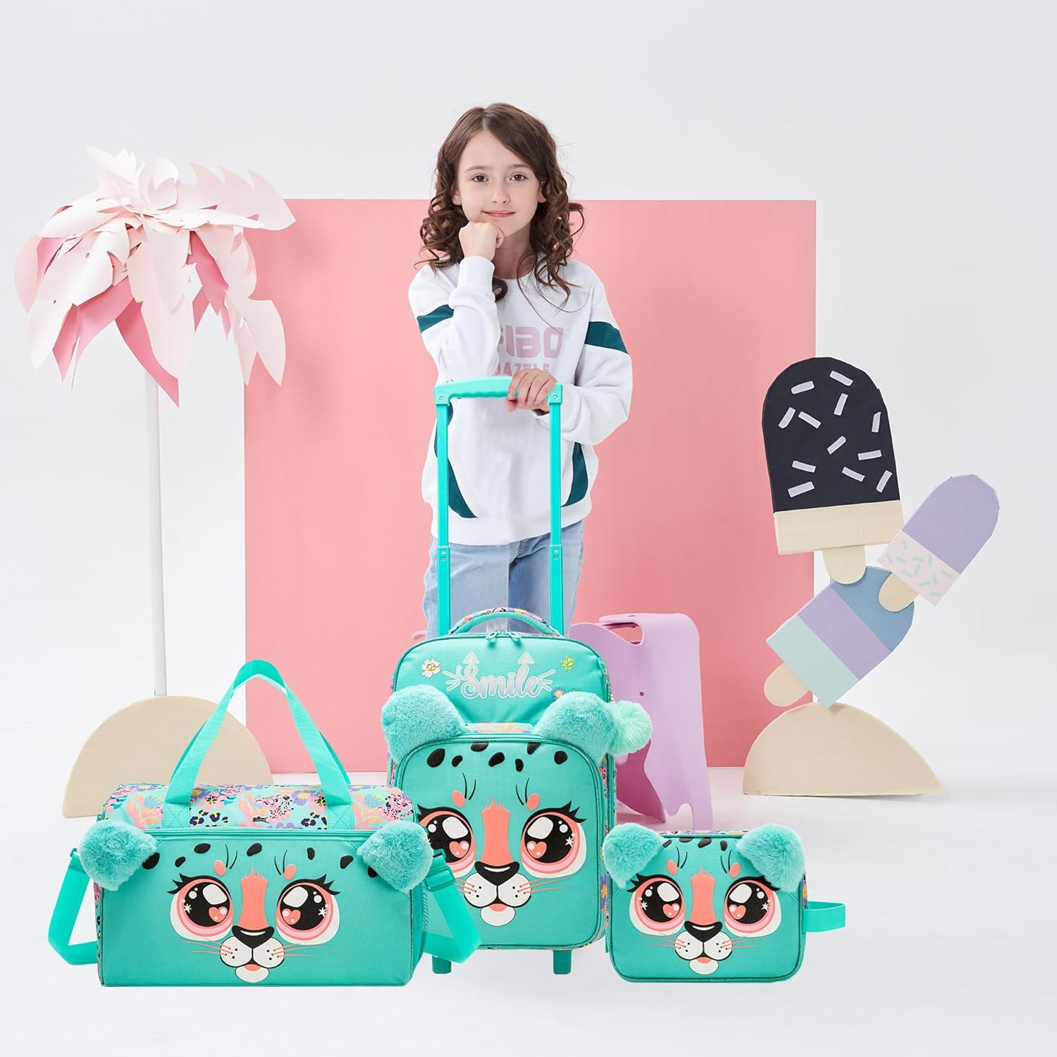 Kids Luggage Sets 3-Piece Set Suitcases with Wheels for Girls Travel Suitcase with Duffle Bag for Ages 6-12