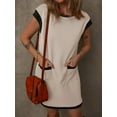 thumbnail image 3 of SHIBEVER Womens Casual Summer Dresses Fashion Cap Sleeve Color Block Crewneck Tshirt Mini Dress for Womens Clothes Midi Dress with Pockets Ribbed Sundress T shirts Dresses, 3 of 9