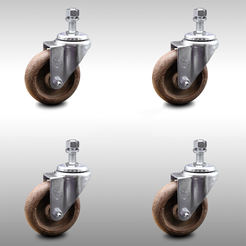 Includes 4 Swivel Service Caster Brand High Temp Glass Filled Nylon Swivel Threaded Stem Caster Set of 4 w/3.5 x 1.25 Brown Wheels and 10mm Stems 1200 lbs Total Capacity