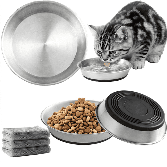 Wuxiuli Stainless Steel Cat Food and Water Bowl Set 6-Piece Kit