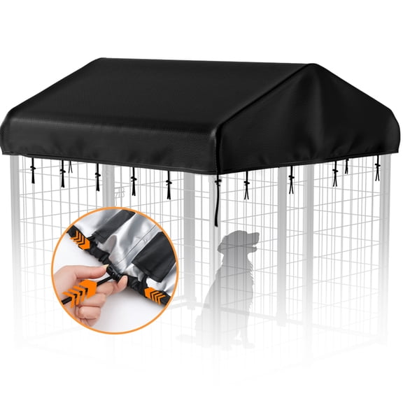 DOMIPET Outdoor Dog Kennel Roof Cover with Adjustable Drawstring, Heavy Duty Dog Kennel Replacement Cover, Oxford Fabric Waterproof UV Resistant Canopy Protection for 4'x4.2' Large Pet Cage