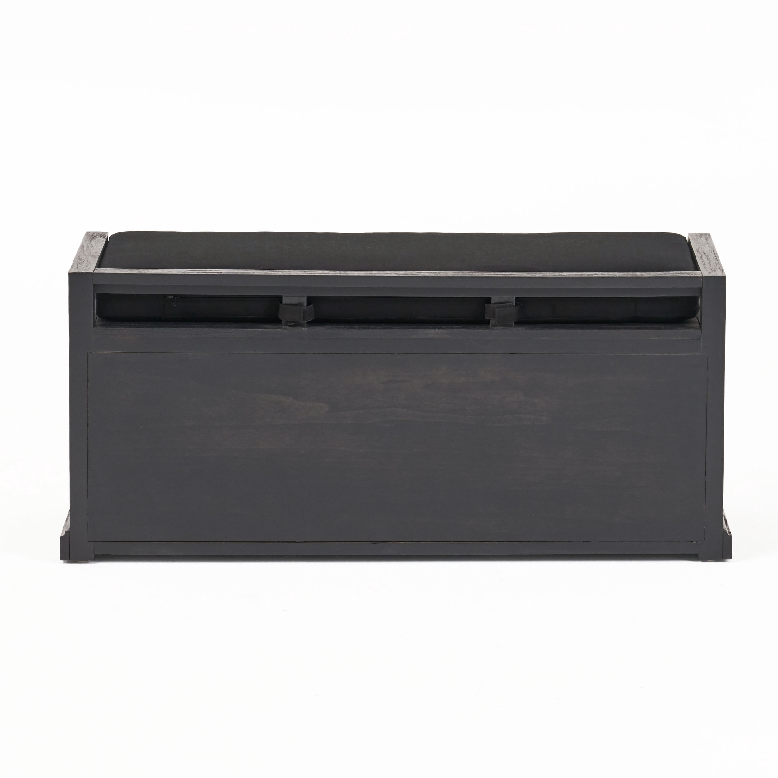 Noble House Tessa Modern Acacia Wood Storage Bench with Cushion, Sandblast Dark Gray, Black