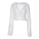 thumbnail image 3 of Camisetas Sin Mangas De Malla Camiseta casual con volantes Cuello en V profundo Ropa de club de manga larga (Blanco L) Cgtredaw para Mujer Blanco T M, 3 of 7