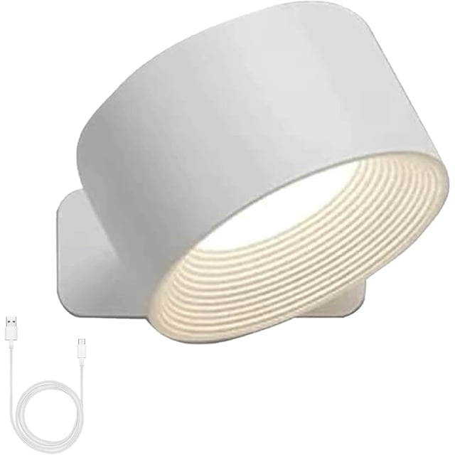 yusuiyi Lumières de Suède Lampes Murales Blanc Noir Texture Bois Rechargeable Télécommande Dimmable Rotation 360°