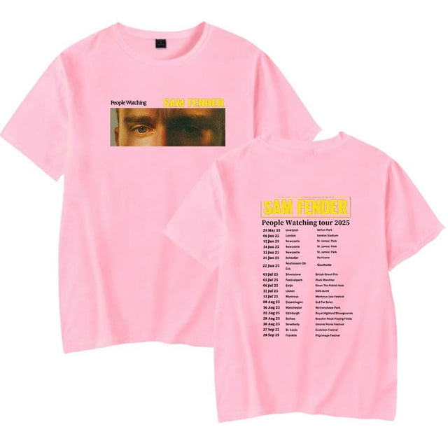 Sam Fender People Watching Tour 2025 Indie Rock Merch T-Shirt Unisexe à Manches Courtes Col Rond - Imprimé Graphique d'Inspiration Rétro Coton Décontracté Mode Urbaine,TTTTG,Rose