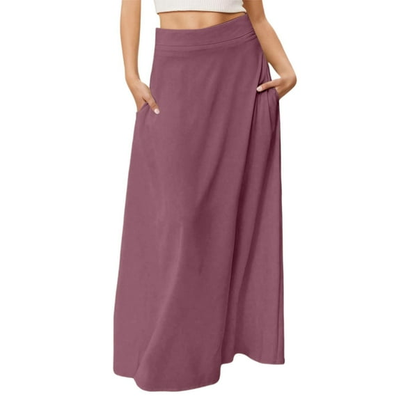 HJYCHN Women's Straight Cut Midi Skirt Classic Solid Design Versatile Daily Outfit Comfortable Stretch Fabric Dark Purple M