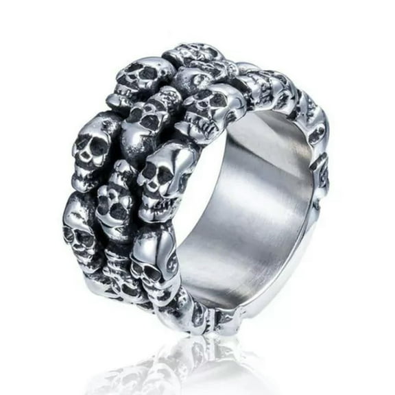 HOOUN Men's Large Biker Skull Ring Stainless Steel Multi Skull Head Gothic Punk Rings-9