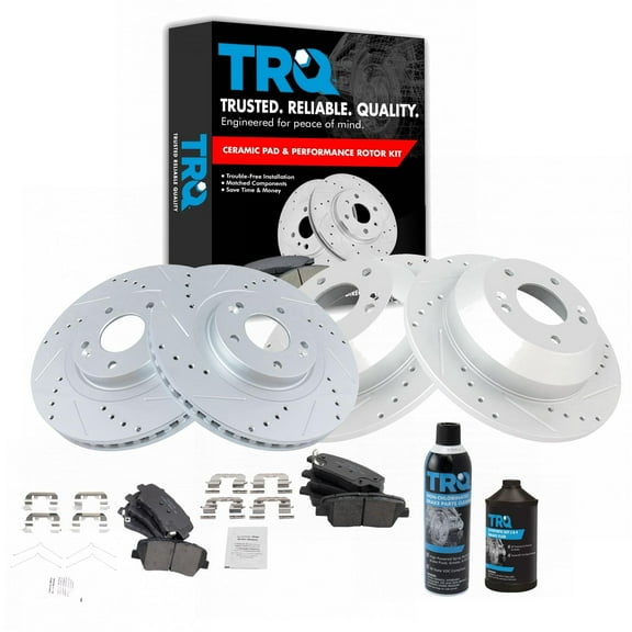 TRQ Front & Rear Ceramic Brake Pad & Performance Rotor Kit w/Fluids BKA21987 Fits select: 2016-2018 KIA SORENTO, 2017-2018 HYUNDAI SANTA FE SPORT