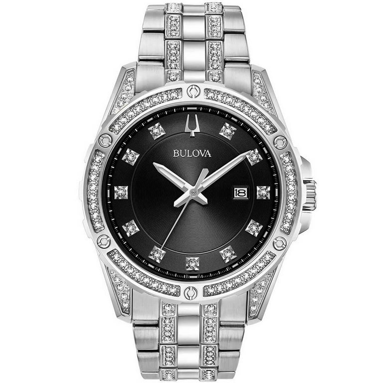 Bulova 96K105 Men s Crystal Black Dial Bracelet Watch Gift Set Walmart