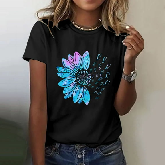 Black Womens Tops Women's Sunflower Summer T Shirt Plus Size Loose Top Tops Girls Short Sleeve Graphic Casual T Shirts for Women