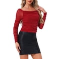 thumbnail image 1 of INSPIRAR CHIC Blusas de Malla con Lentejuelas de Manga Larga para Mujeres, Cortas, Talla XS, Rojo Oscuro, 1 of 5