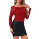 thumbnail image 1 of INSPIRAR CHIC Blusas con Fruncidos para Mujeres, Blusa de Malla Brillante de Manga Larga Cortada M Rojo Oscuro, 1 of 5