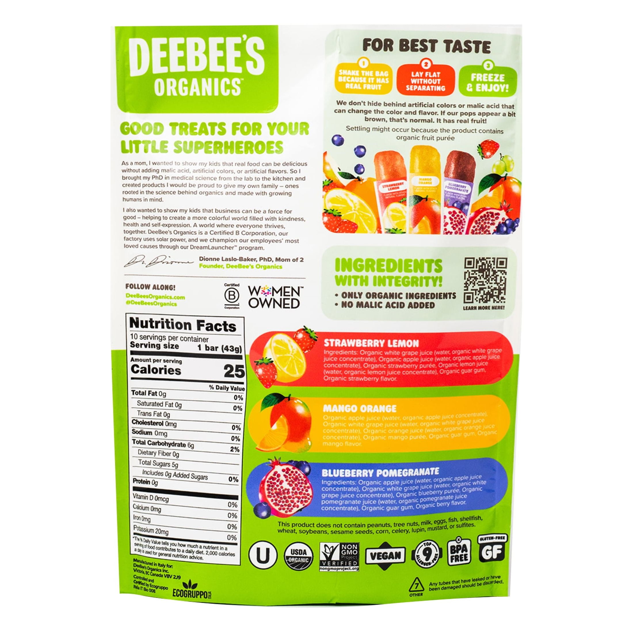 Deebee's Organics Fruit Freezies Ice Pops, Gluten-Free, 1.35 oz, 10 Count