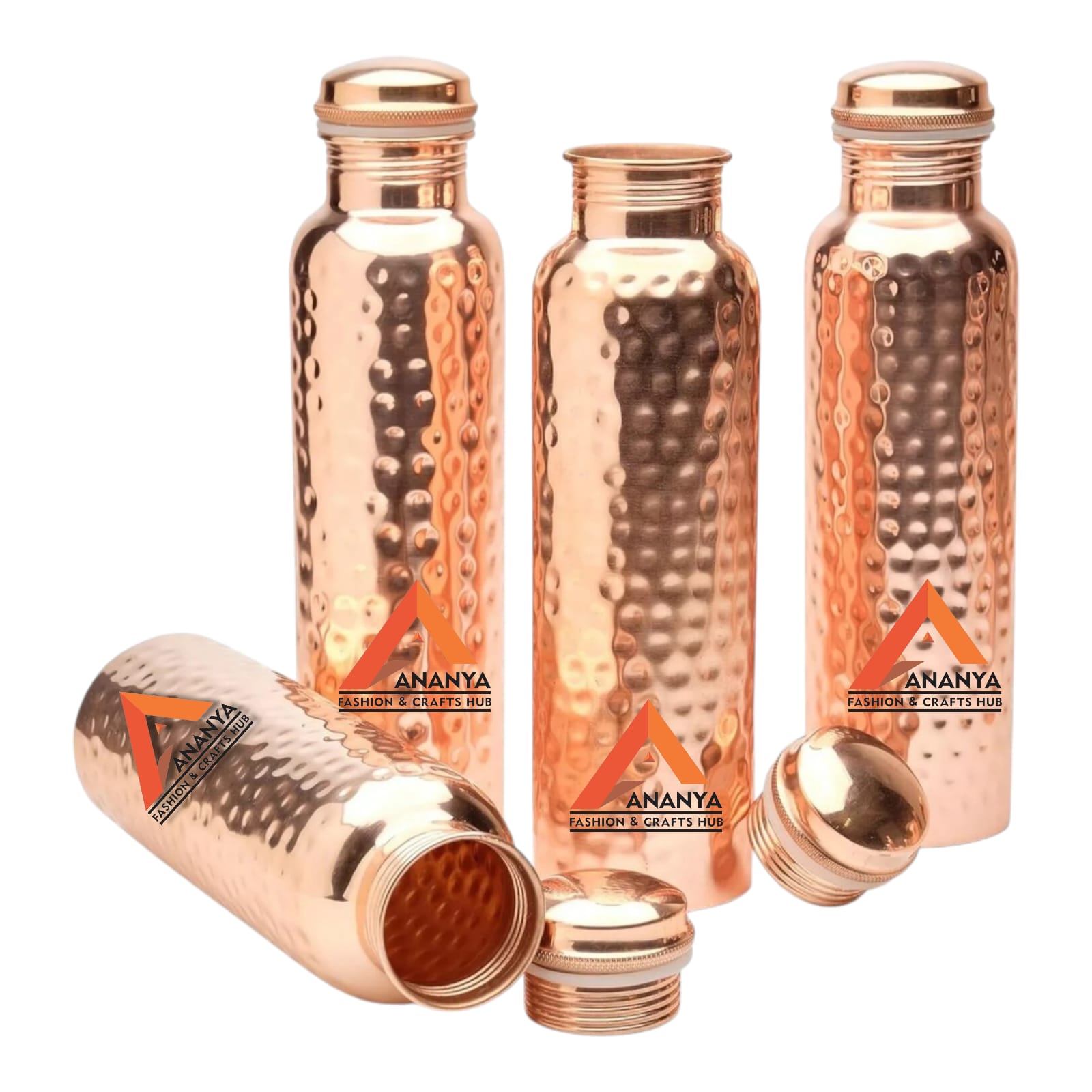 Hammered Copper Water Bottle Drinking Tumbler Ayurveda Health Benefits Set Of 4