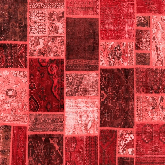 Ahgly Company Machine Washable Indoor Square Patchwork Red Transitional Area Rugs, 6' Square