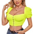 thumbnail image 1 of Camisa corta de manga abombada para mujer, blusa corta de cintura alta, transpirable, informal, bonita, a la moda, para uso diario al aire libre, 1 of 8