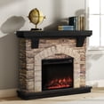 thumbnail image 3 of 45" Electric Fireplace with Faux Brick & Remote Control, Brown, Includes Mantel, 3 of 5