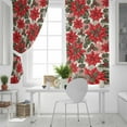 thumbnail image 4 of Red Floral Christmas Blackout Curtains | Light Blocking Print Window Curtains, Xmas Floral Botanical Rustic Thermal Insulated Window Drapes for Living Room Kitchen Cafe (2 Panels, 84"W x 84"L), 4 of 7