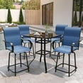 thumbnail image 2 of 5 Pieces Patio Swivel Bar Set, All Weather Outdoor High Top Bar Stool Bistro Set with 4 Bar Chairs and Glass Table for Home, Backyard, Garden, Lawn, Porch (Blue), 2 of 6