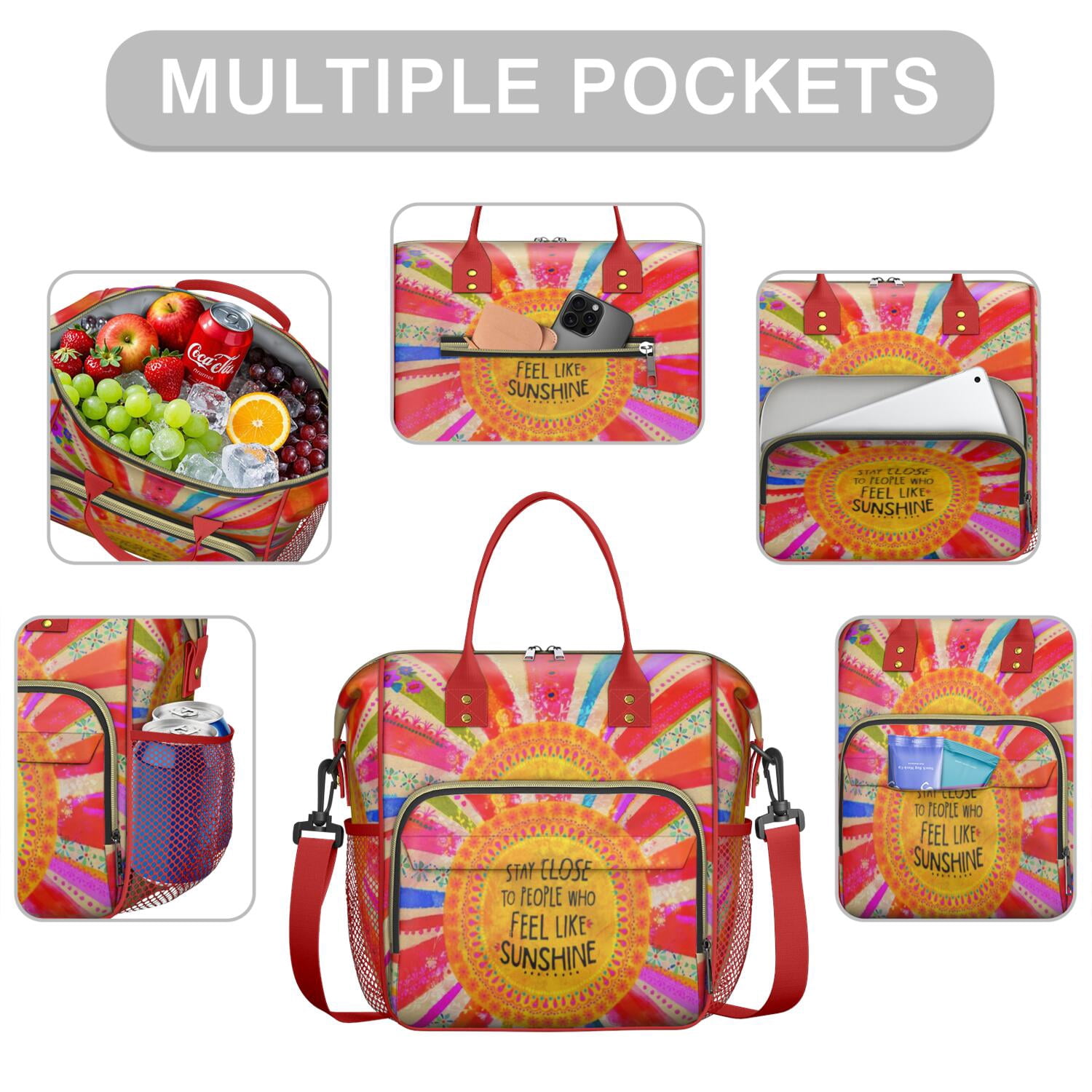 Vintage Floral Lunch Bag for Women – Large Insulated Lunch Box with Adjustable Strap, Leakproof Cooler Tote with Artistic Bohemian Style for Work, Beach, or Teachers