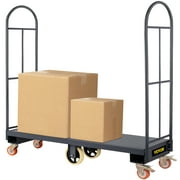 VEVOR U-Boat Cart, 2000 lbs Capacity Steel Carts with 60.5" x 15.7" Deck and 51.2" Removable Handle, w/ Two 8” Stationary Center Wheels & Four 4” swivel End Casters, Platform Truck Dolly for Moving