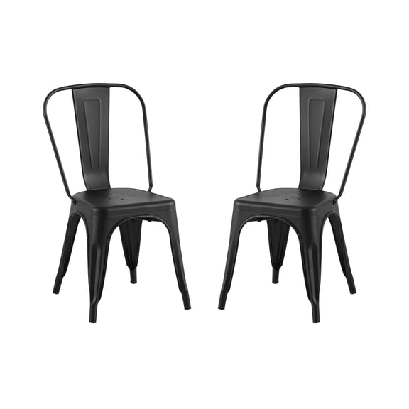 Set of 2 Matte Black Industrial Metal Dining Chairs - Indoor/Outdoor, Stackable, Modern Design