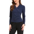 thumbnail image 1 of Blusas de manga larga con cuello notch asimétricas para mujeres XL azul oscuro, 1 of 6