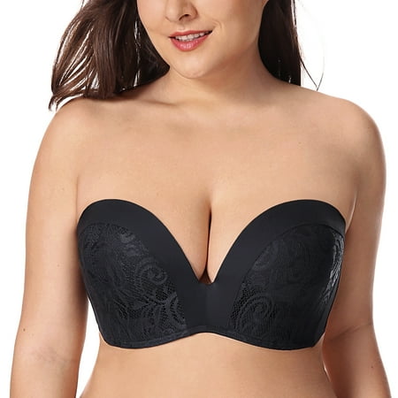 

Delimira Women s Plus Size Strapless Bra Push Up Lace Underwire Support Bra