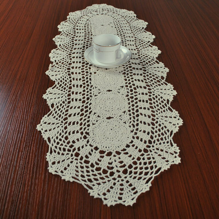 Leye Vintage Oval Crochet Tablecloth Beige Cotton Lace Table Cover Rustic  Oval Table Overaly for Wedding/Party, 11.8  x 31.5  
