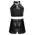 thumbnail image 2 of TSSOE 2-piece Sequins Jazz Hip Hop Dance Outfits for Girls Sleeveless Criss Cross Back Crop Top with Shorts Set Dancewear Black 10, 2 of 7
