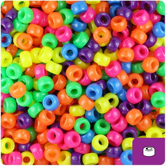 BeadTin Neon Bright Multi 6.5mm Mini Barrel Pony Beads (1000pcs)