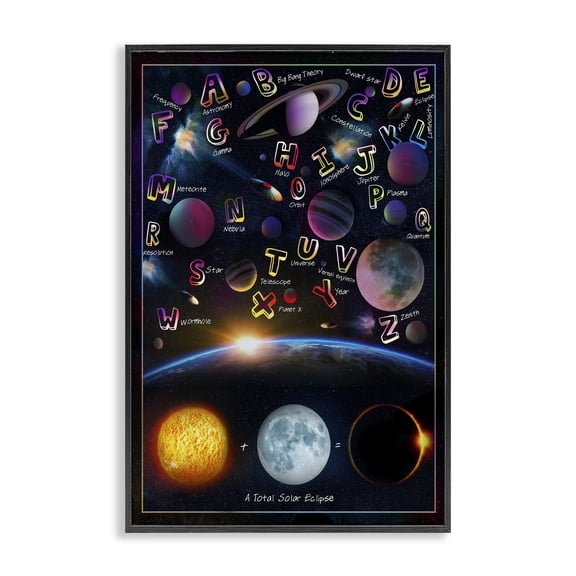 Educational Astronomy Alphabet Black Framed Giclee Art, design by Ali Chris