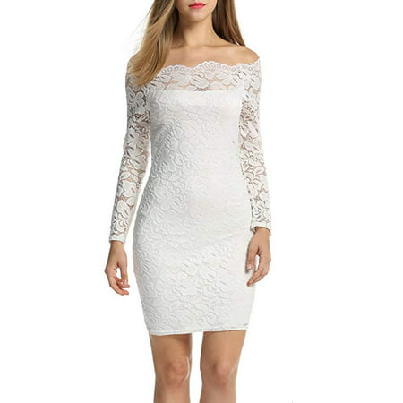 Women's Off Shoulder Lace Dress Long Sleeve Bodycon Cocktail Party Wedding