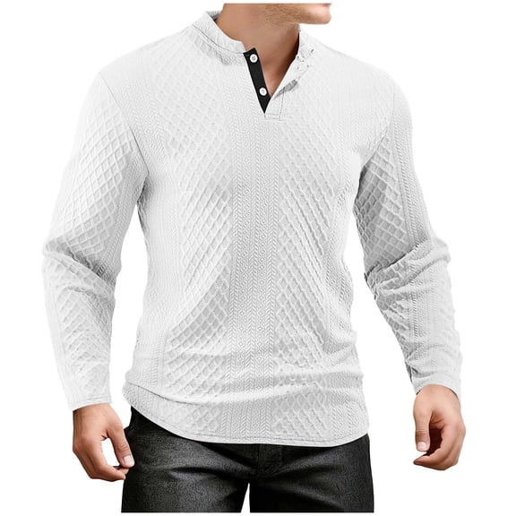 HAiming Long Sleeve Shirts for Men Crewneck Pullover Sweatshirt Solid Color Textured Shirts Soft Comfy Tops