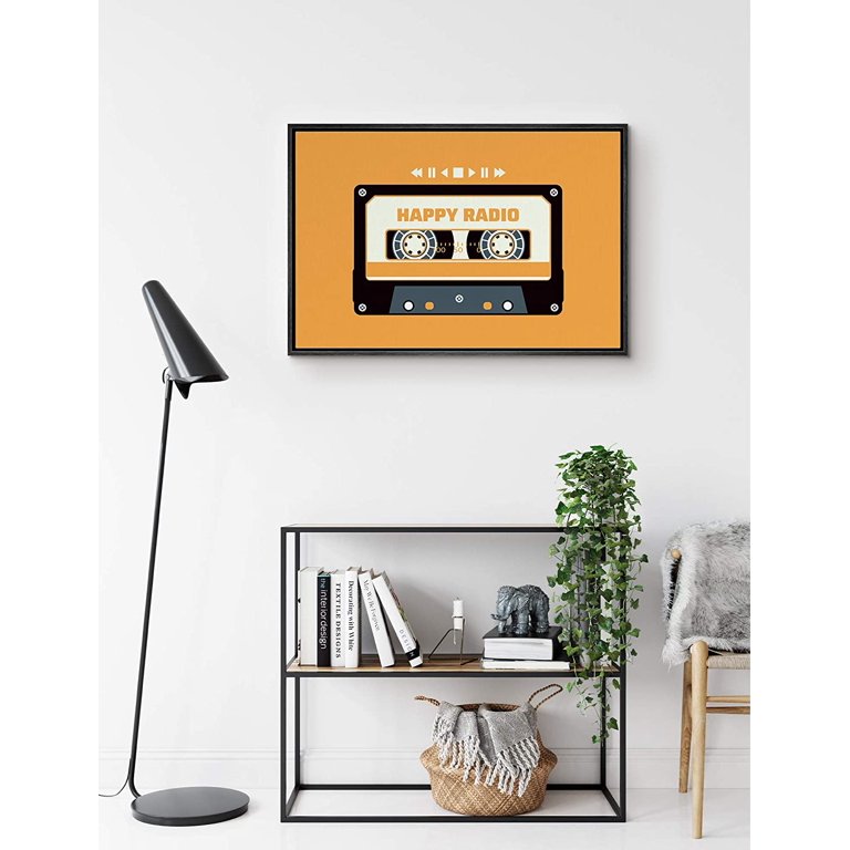IDEA4WALL Framed Canvas Art Wall Decor Vintage Cassette Tape Happy
