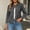 Gray, variant on QIYAGBSA Denim Jacket for Women Soft Collarless Button Down Peplum Ruffle Hem Long Sleeve Slim Fit Fall Casual Outerwear Stretch Layer Everyday Wear (Blue, M)