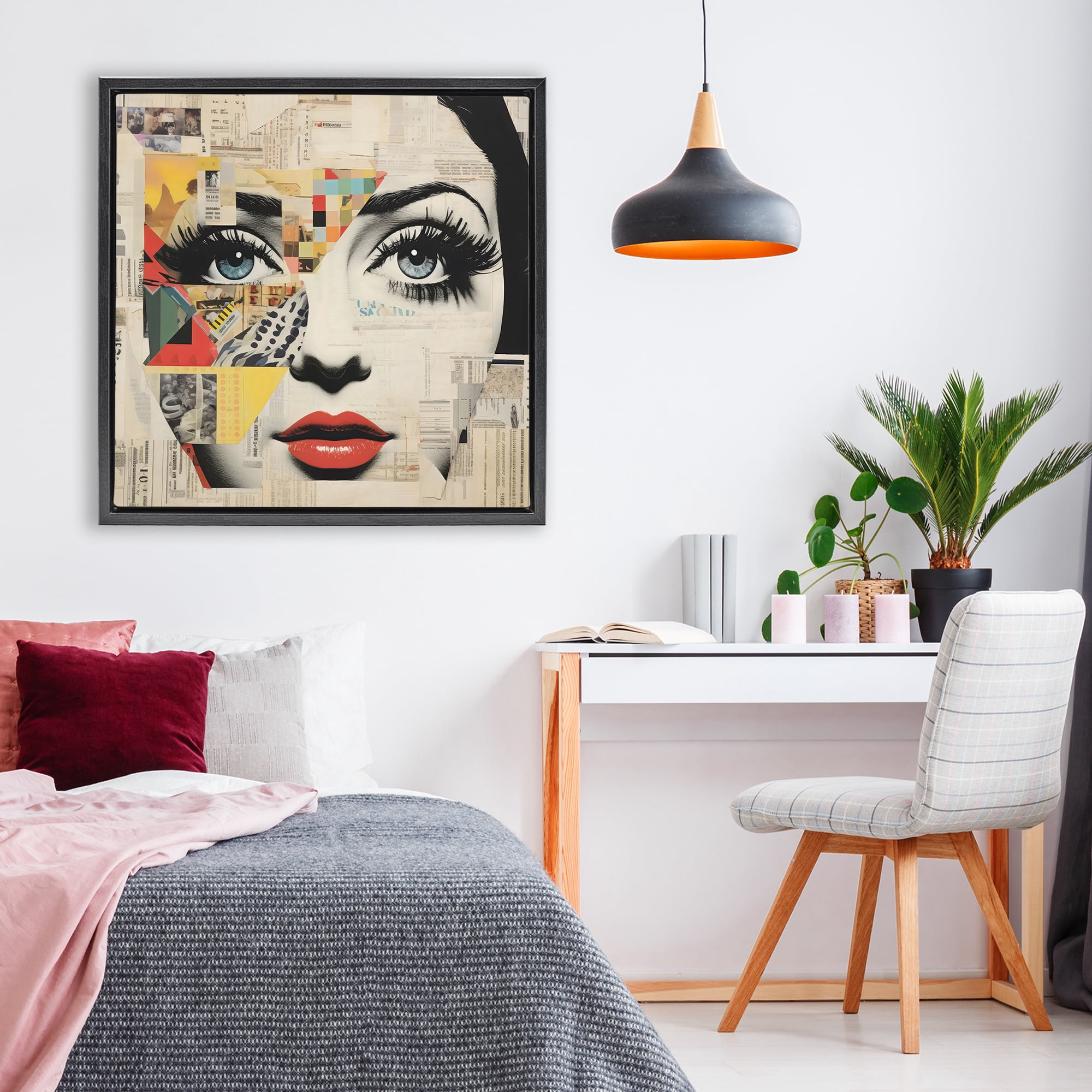 Stupell Industries Fashion Collage Pop Portrait Black Framed Floater Canvas Wall Art, design by Creative Studio