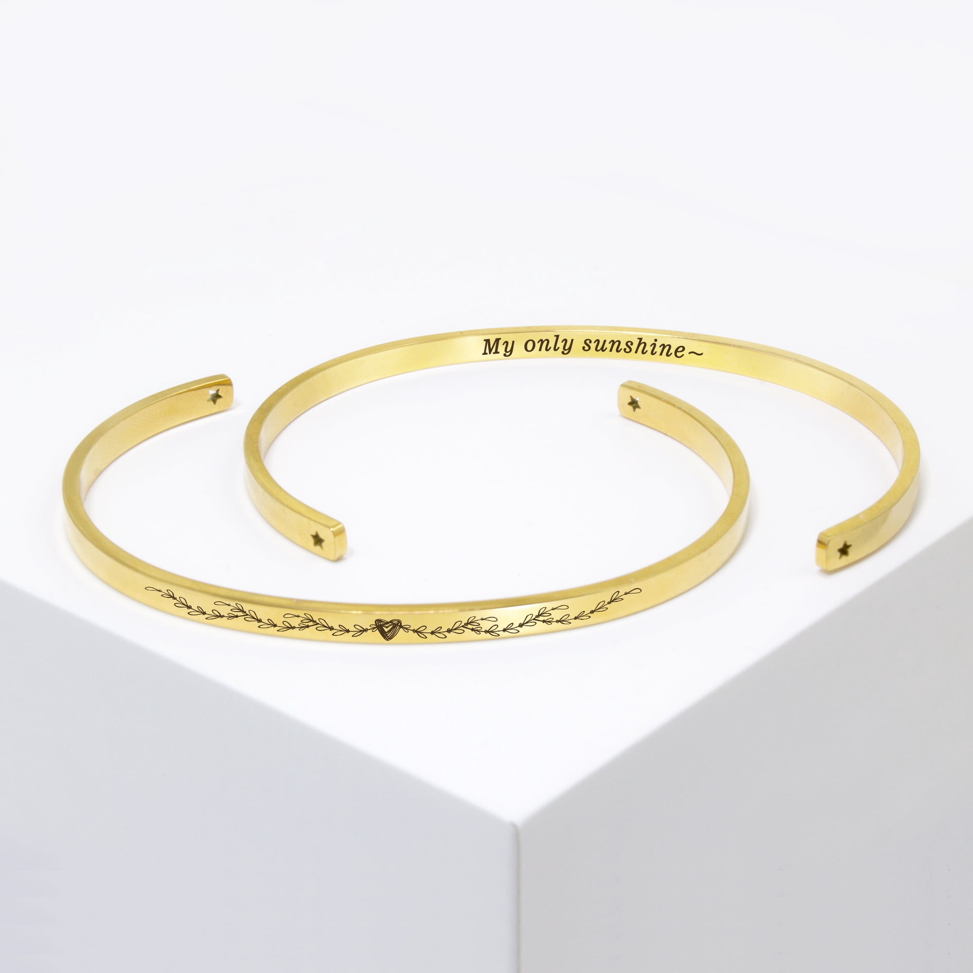 "My only sunshine" Adjustable Gold Stainless Steel Cuff Bangle Mother's Day Gift Set