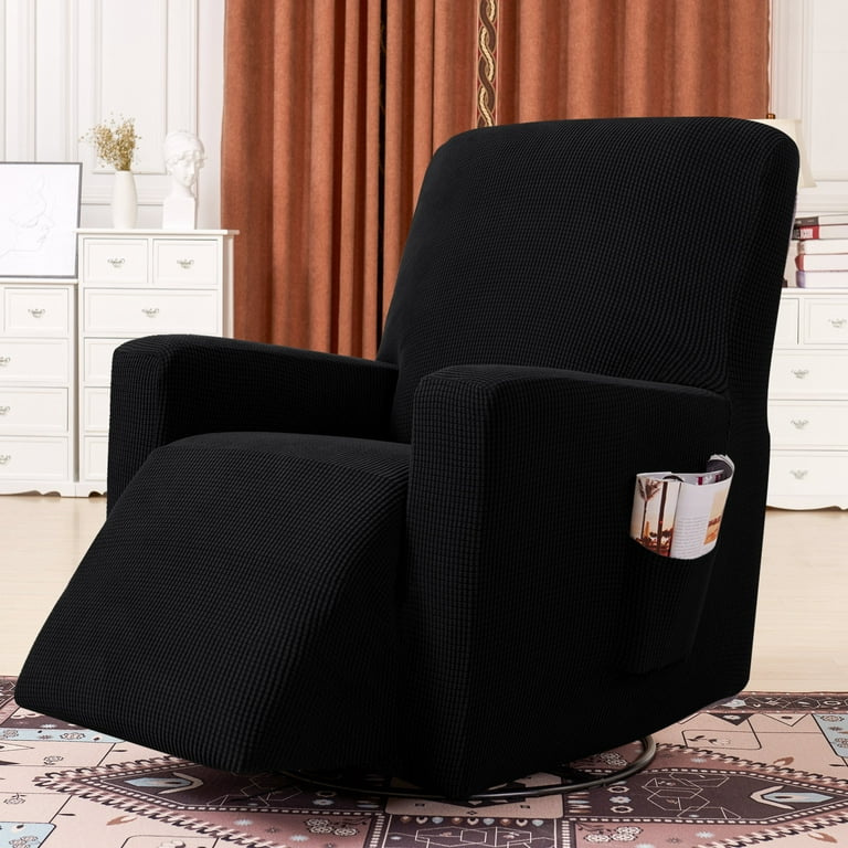 Subrtex Recliner Slipcover with Pockets Stretch Furniture Chair Cover Black Back Width 24