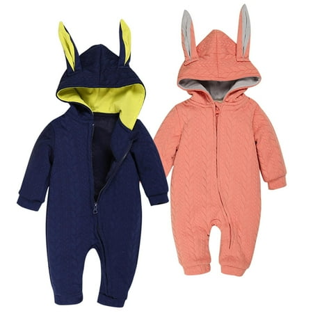 

PEZHADA Boys Girls Fall Winter Romper Jumpsuit Autumn Winter Baby Clothes Romper Hooded Jumpsuit Rabbit Ear Overalls Navy