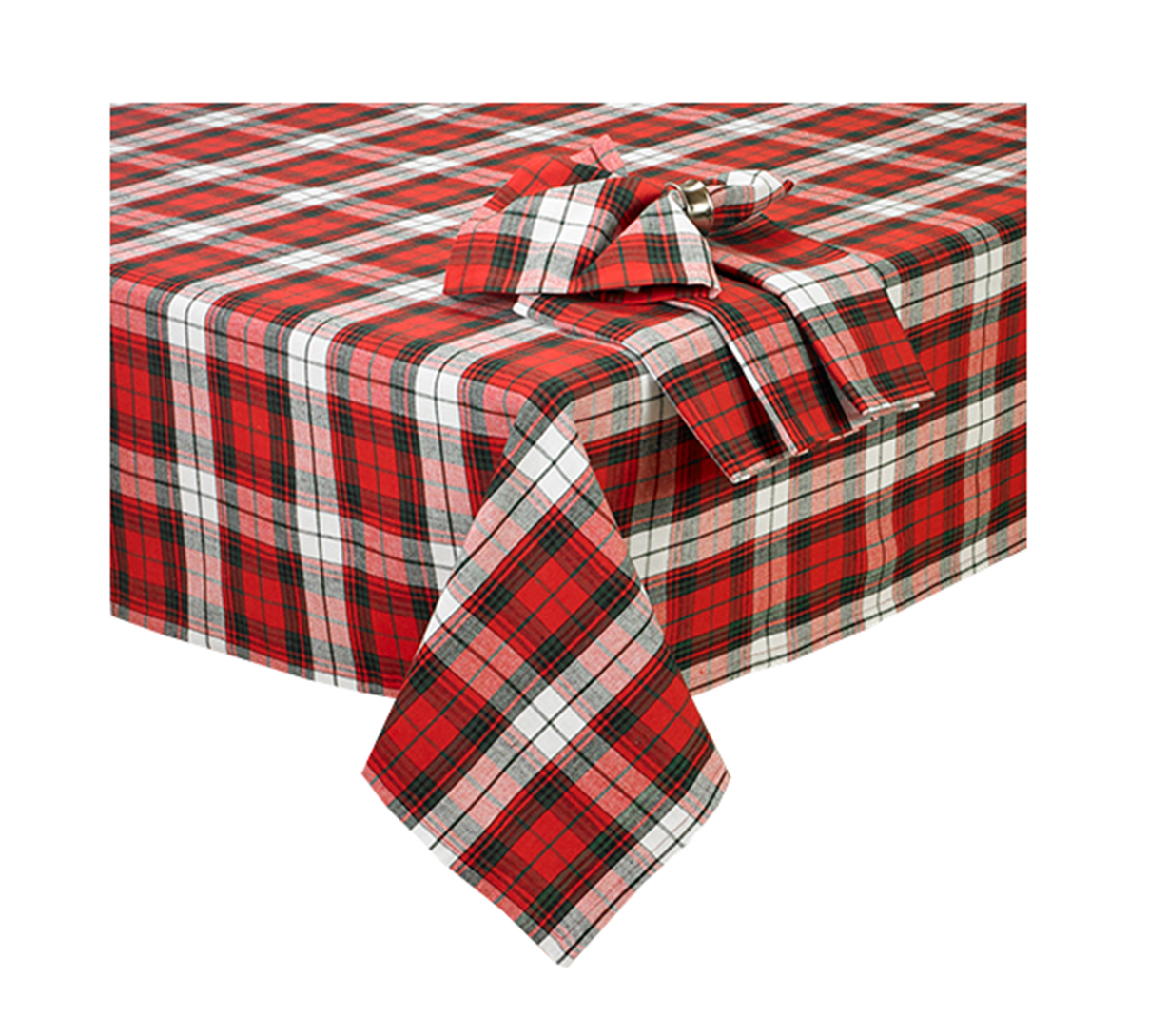 Christmas Tablecloth Miracle Plaid Red Green and White (70 Round