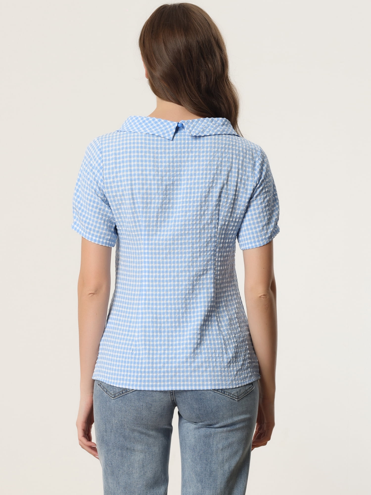 DARING DIVA Short Sleeve Casual Checked Top XL Blue