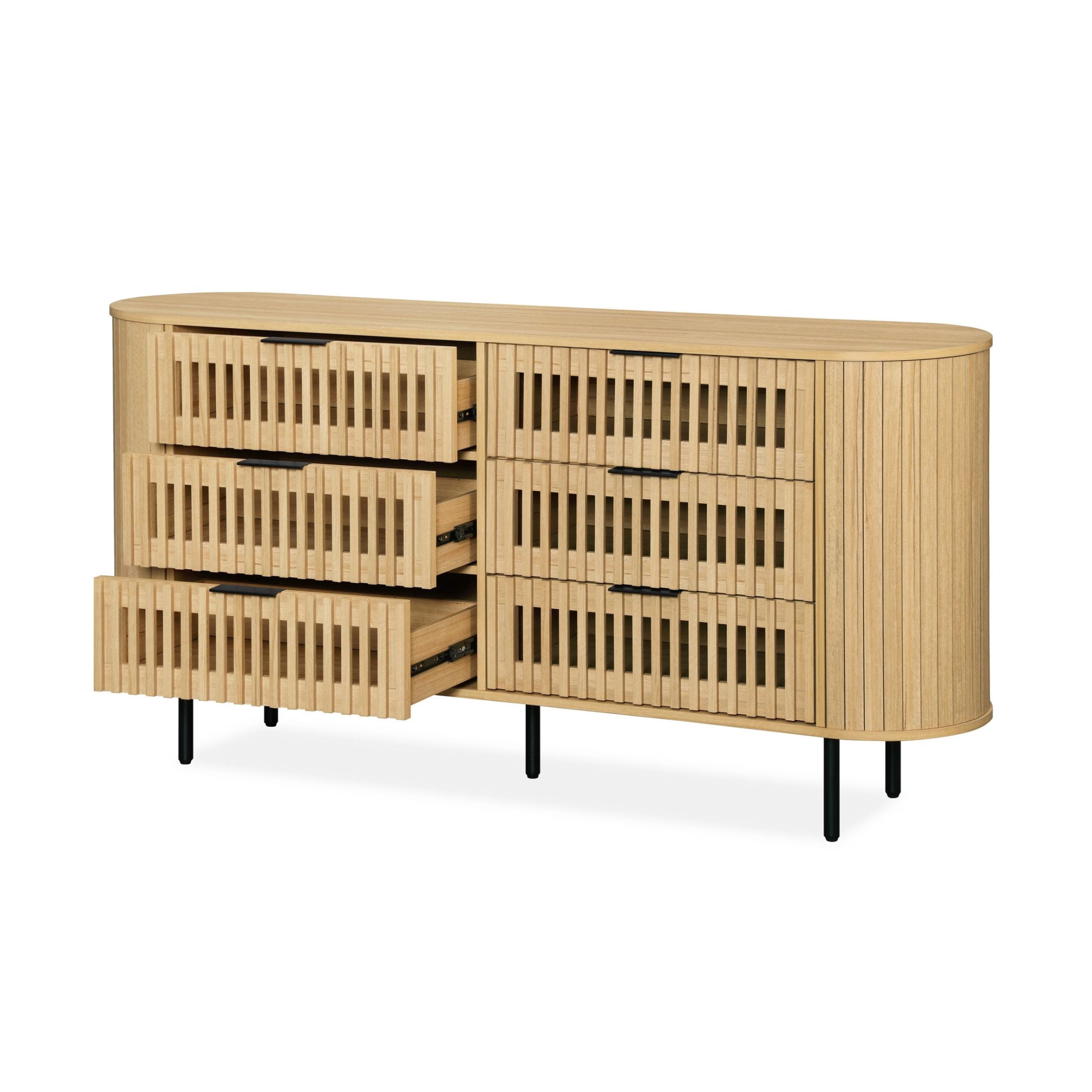 WAMPAT Fluted 6 Drawer Dresser, Wide Modern Chest of Drawers, Wood Storage Dressers for Bedroom Living Room, Hallway, Entryway, Oak