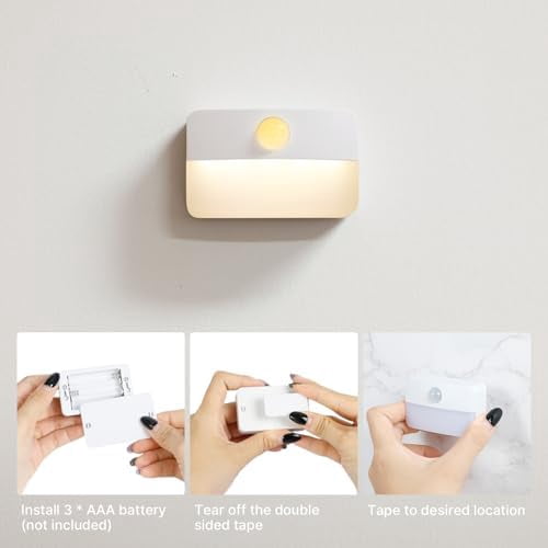 3 Pack Motion Sensor Stair Light for Indoor, Battery Operated Closet Lights, Wireless Stick on Anywhere Hallway Lamp, Portable Led Night Lamps for Bedroom Under Cabinet Kitchen