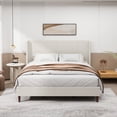 thumbnail image 1 of King Size Upholstered Bed Frame - Beige Chenille Headboard - 12 Slats, 1 of 4