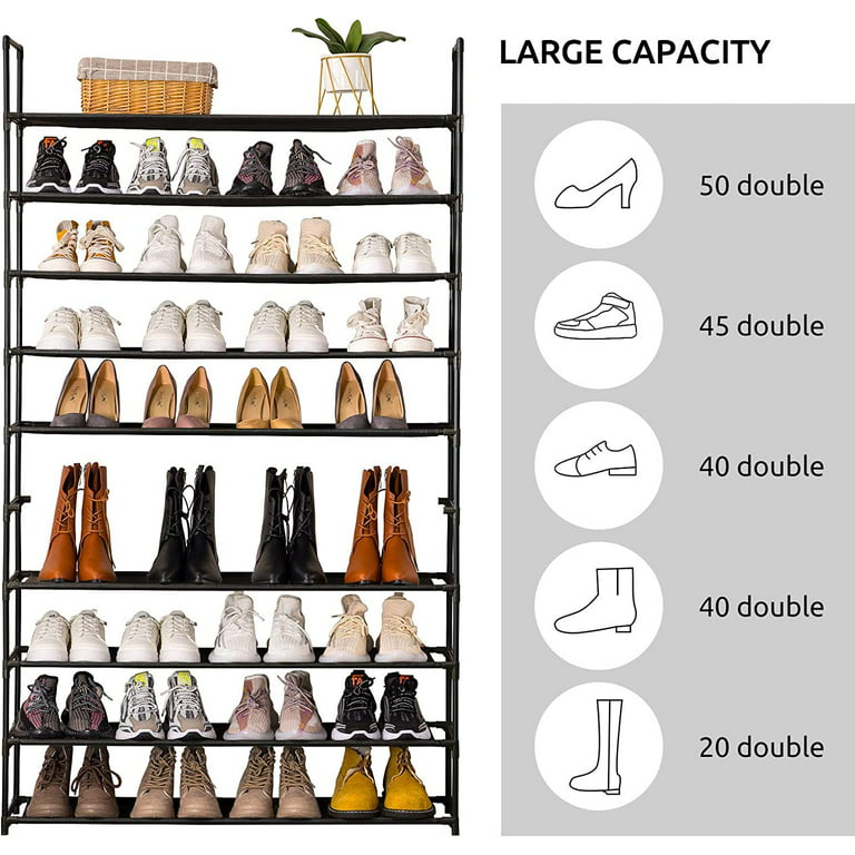 Winado 68.25-in H 10 Tier 40 Pair Black Metal Shoe Rack - Freestanding Shoe  Storage Organizer for Boots, High Heels, Slippers - Adjustable Shelves in  the Shoe Storage department at
