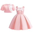 thumbnail image 2 of NAISIBABY Girls Princess Dress, Formal Pageant Dress Bow Satin Sleeveless Pleated Dress with Cardigan 2 Piece Set Pink 2T, 2 of 4